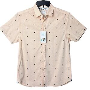 Cactus Man Ricky Singh Button Up Shirt Peach Bird Print Size M NWT Preppy Summer